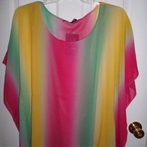Mileage Pink Yellow Green Ombre Colorblock Sheer Top